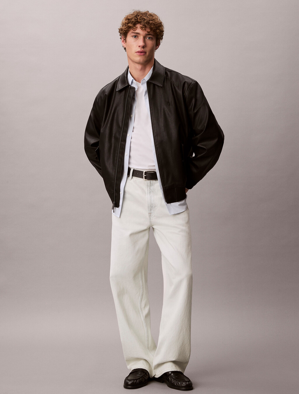 Buy 남성 레더 봄버 자켓 in color BLACK