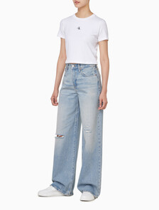 Buy 여성 와이드 레그핏 미드 미드 블루 데님 in color MID BLUE