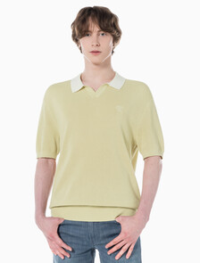 Buy 남성 로고 오픈 카라 폴로 반팔 스웨터 in color GREEN