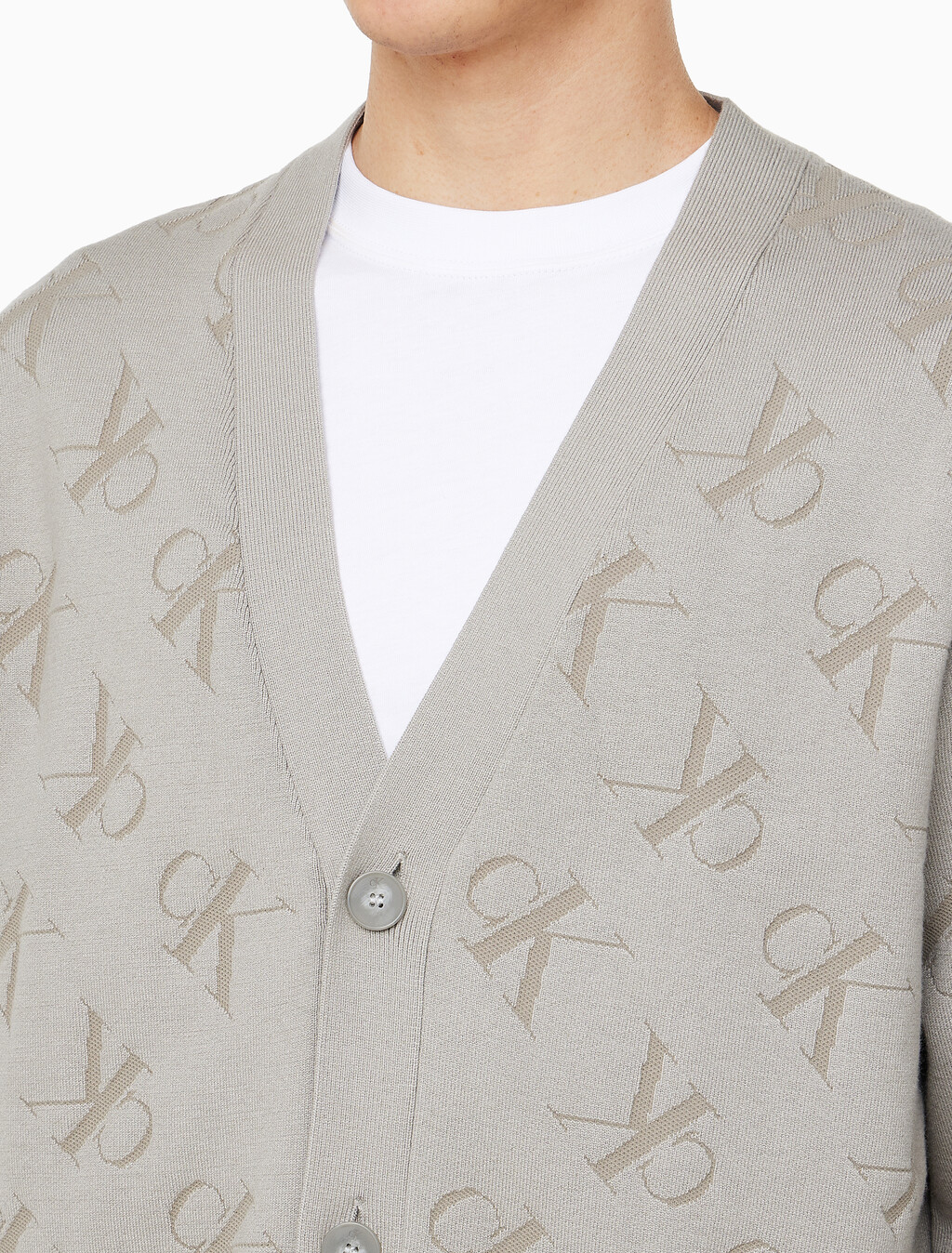 Buy 남성 릴렉스핏 AOP 캐시미어 가디건 in color KHAKI BEIGE