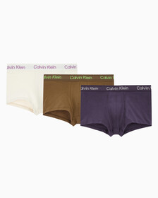 Buy 남성 스텐실로고 코튼스트레치 로우라이즈 트렁크 3PK in color BONE WHITE, NIGHTSHADE, COFFEE LIQUEUR