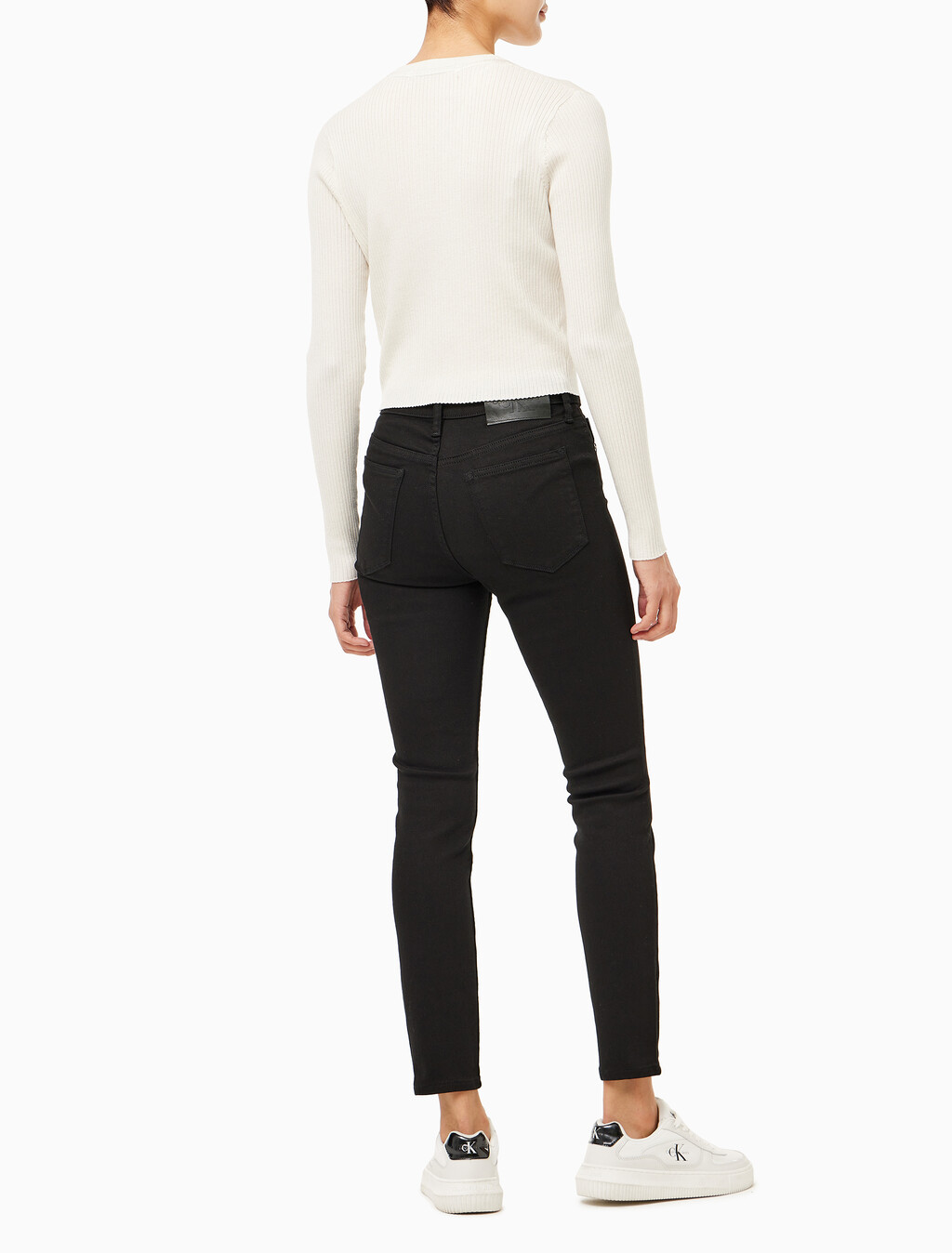 Buy 여성 하이라이즈 스키니 앵클핏 블랙 데님 in color WASHED BLACK LOGO LACE