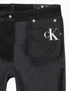 Buy 여성 하이라이즈 바디 부츠핏 앵클 블랙 기모 데님 in color WASHED BLACK LOGO LACE