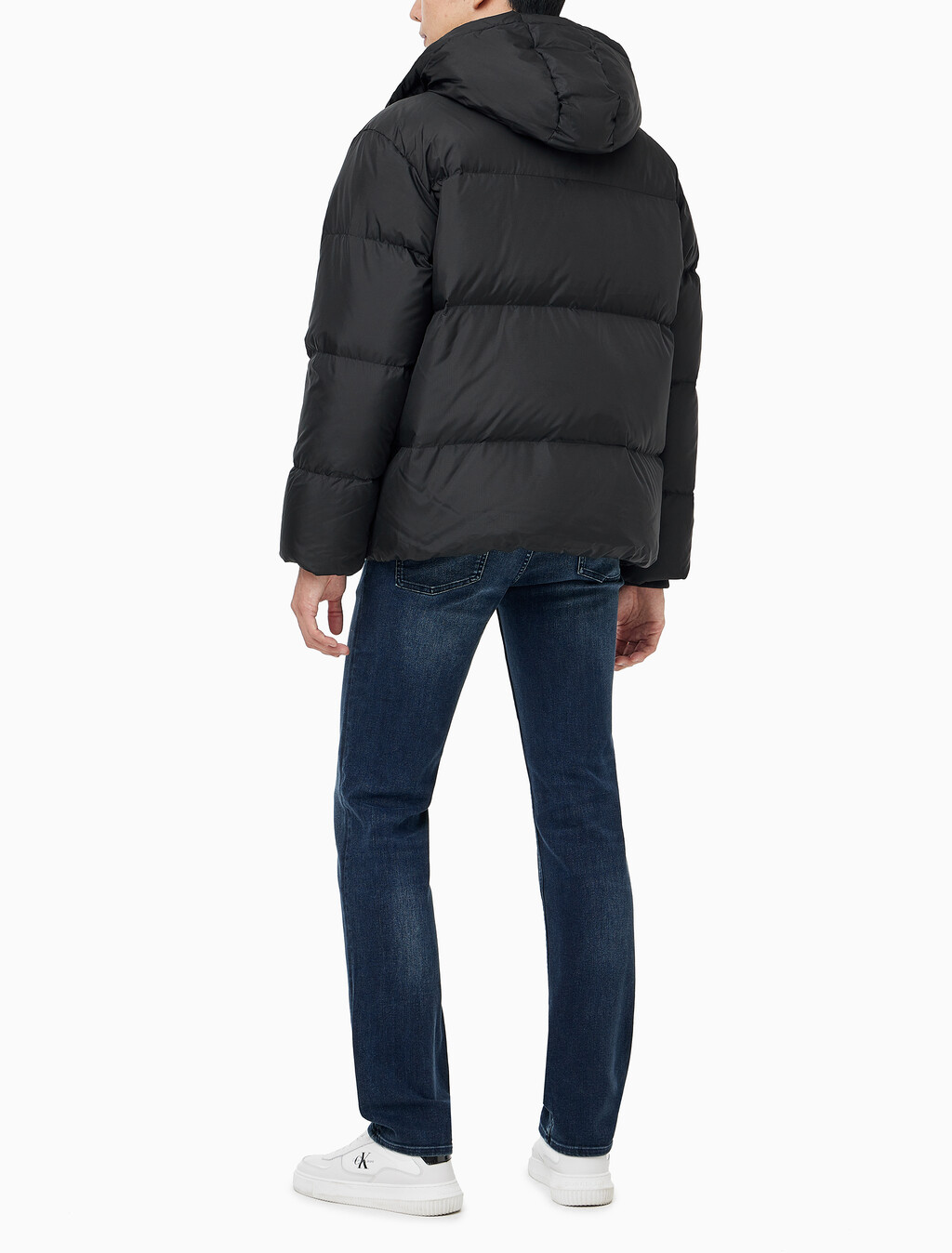 Buy 남성 글로시 후드 다운 푸퍼 in color CK BLACK