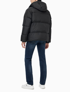 Buy 남성 글로시 후드 다운 푸퍼 in color CK BLACK