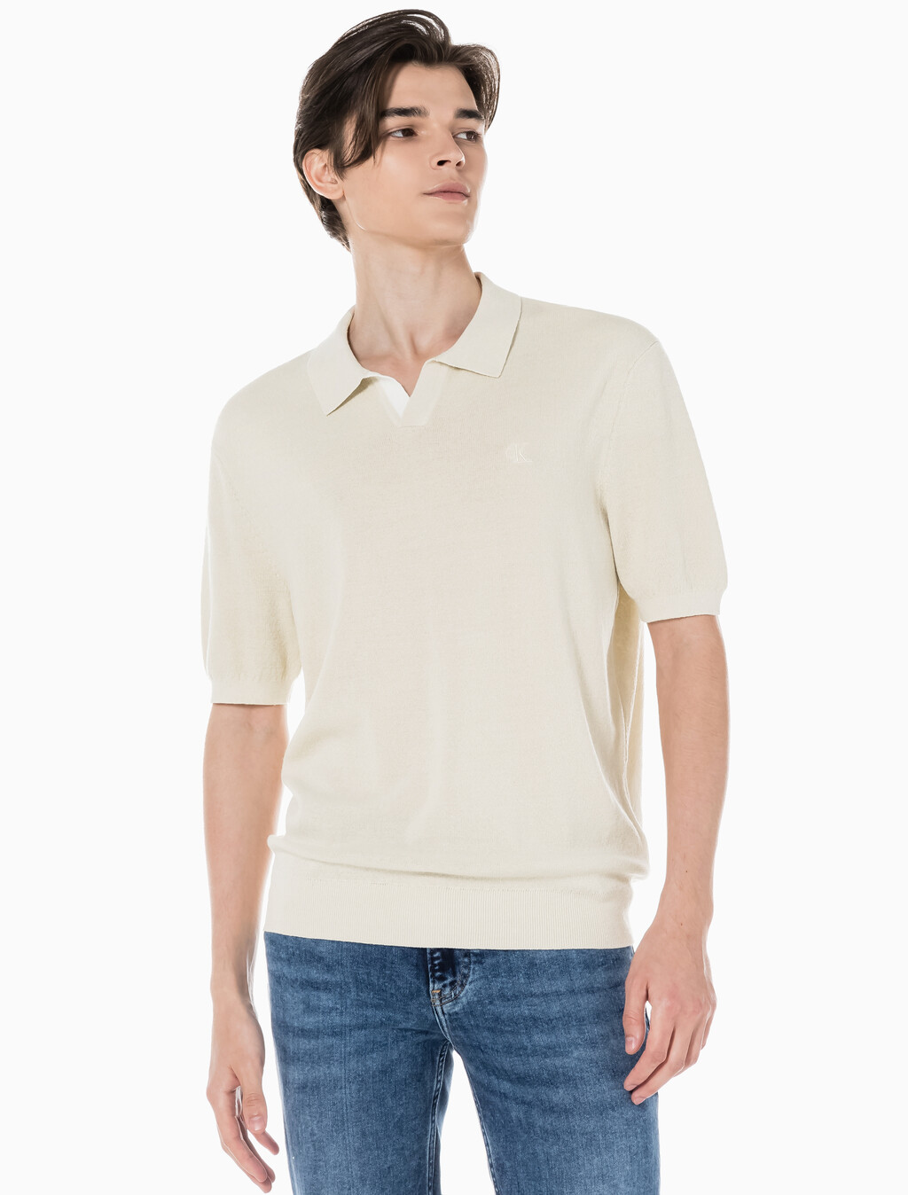 Buy 남성 엠브로이더리 로고 폴로 반팔 스웨터 in color BLUR FLORAL_BLACK