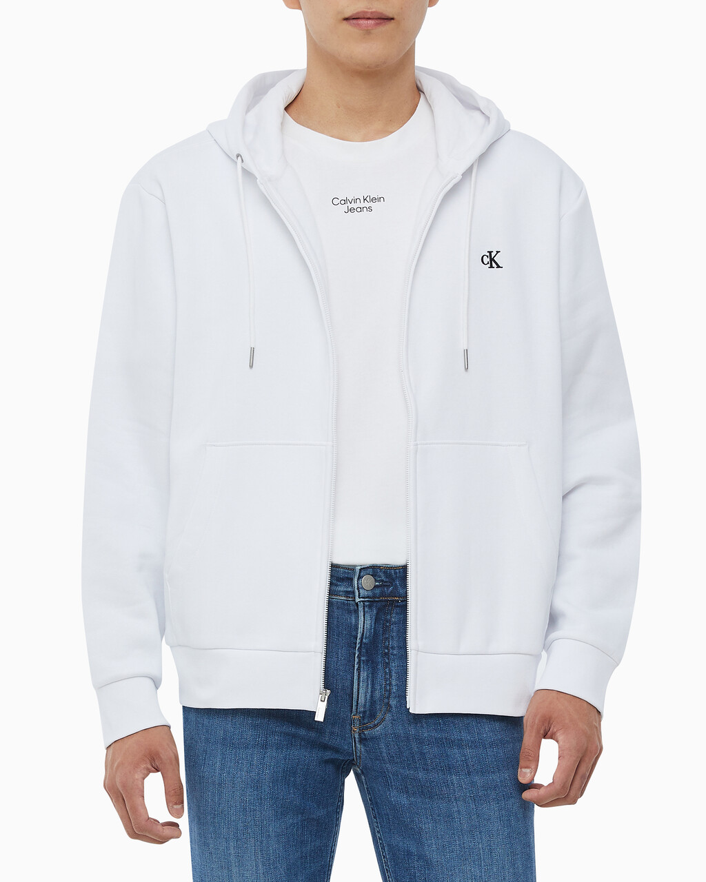Buy 남성 아카이브 로고 플리스 집업 후디 in color BRILLIANT WHITE