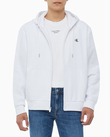 Buy 남성 아카이브 로고 플리스 집업 후디 in color BRILLIANT WHITE