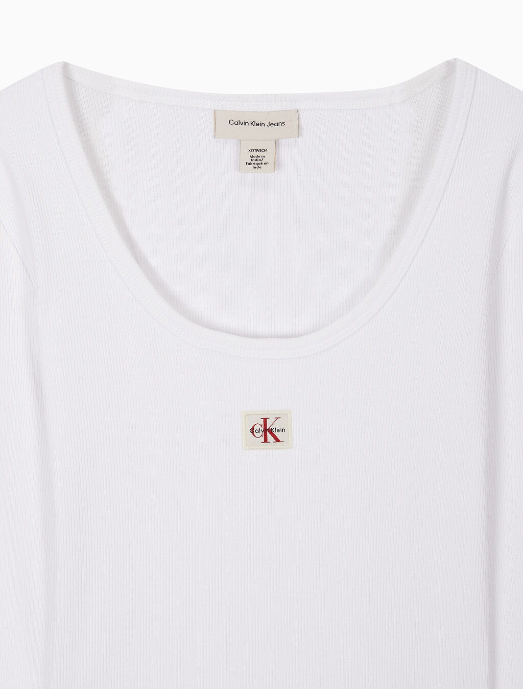 Buy 여성 L/S 우블 라벨 스쿱넥 립 티셔츠 in color BRILLIANT WHITE