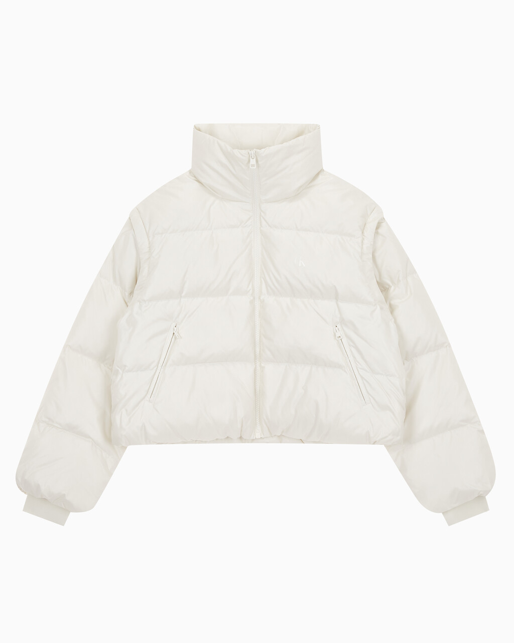 Buy 여성 글로시 디터쳐블 크롭 다운 푸퍼 in color WHITE