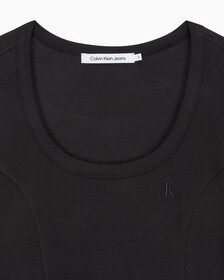 Buy 여성 로고 엠보스 립 반팔 코튼 드레스 in color CK BLACK