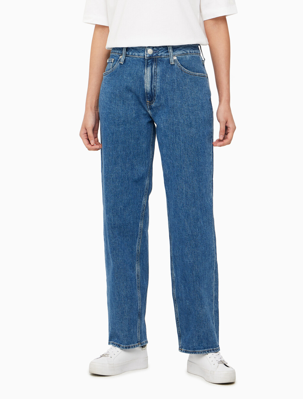 Buy 여성 90's 스트레이트핏 미드블루 데님 in color MID BLUE BACK EMBRO