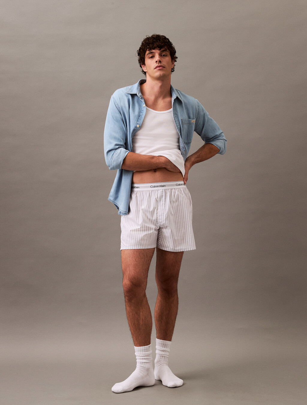 Buy 남성 코튼 포플린 박서 in color STEADY STRIPE GRISAILLE