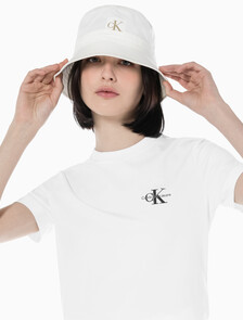 Buy 여성 레귤러핏 스몰 모노그램 로고 반팔 티셔츠  in color BRIGHT WHITE