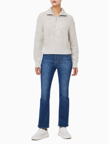 Buy 여성 크롭 하프 집 울 스웨터 in color LIGHT GREY HEATHER