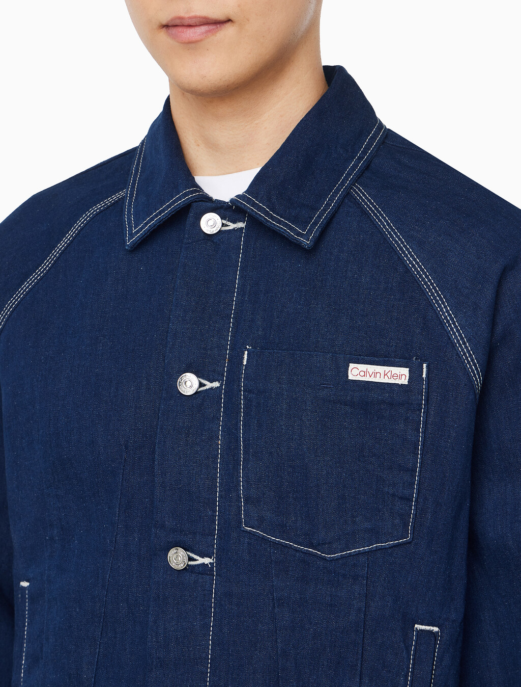 Buy 남성 다트 디테일 워크웨어 린스 데님 자켓 in color Dark blue