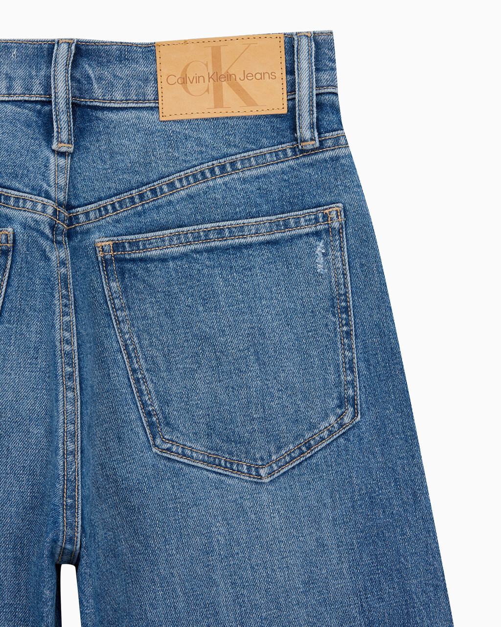 Buy 여성 하이라이즈 와이드핏 미드블루 데님 in color MID BLUE BACK EMBRO