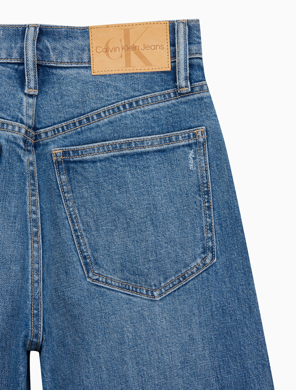 Buy 여성 하이라이즈 와이드핏 미드블루 데님 in color MID BLUE BACK EMBRO