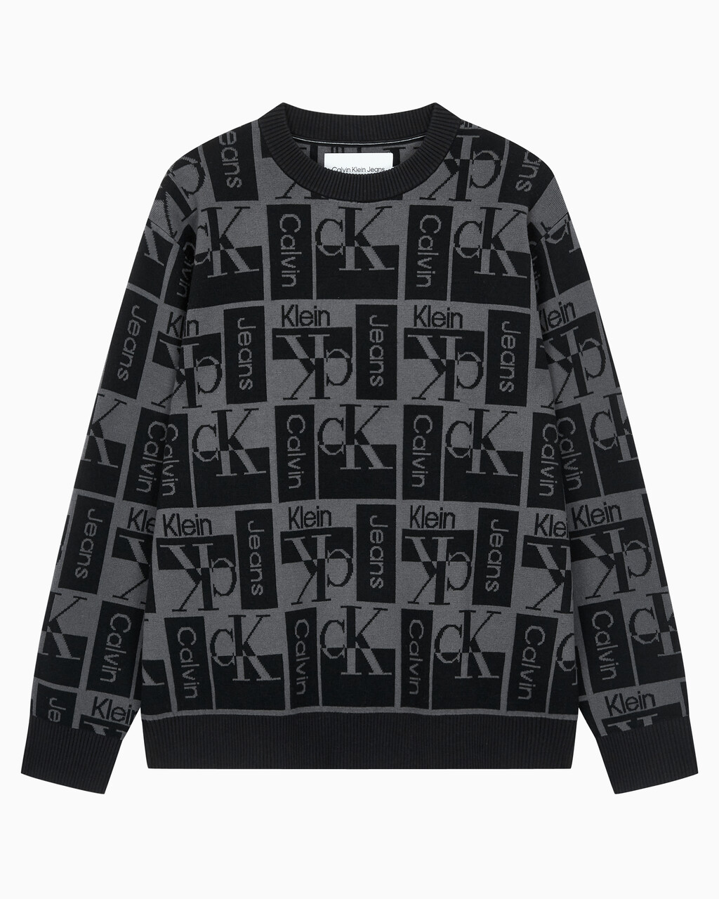 Buy 남성 릴렉스 핏 AOP 로고 스웨터 in color CK BLACK