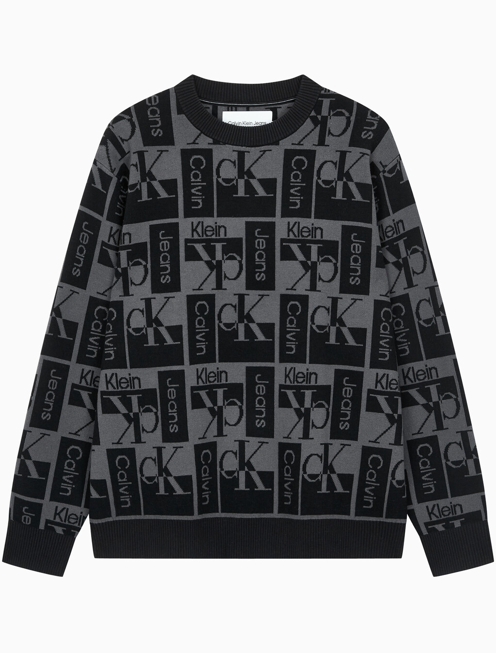 Buy 남성 릴렉스 핏 AOP 로고 스웨터 in color CK BLACK