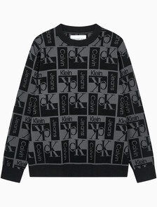 Buy 남성 릴렉스 핏 AOP 로고 스웨터 in color CK BLACK
