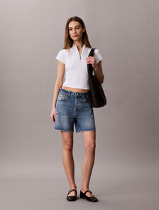 Buy 여성 우븐라벨 베이비립 집 목크넥 티 in color BRIGHT WHITE