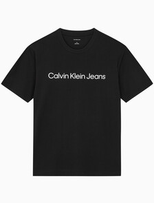 Buy 남성 레귤러핏 인스티튜셔널 로고 반팔 티셔츠 in color BLACK