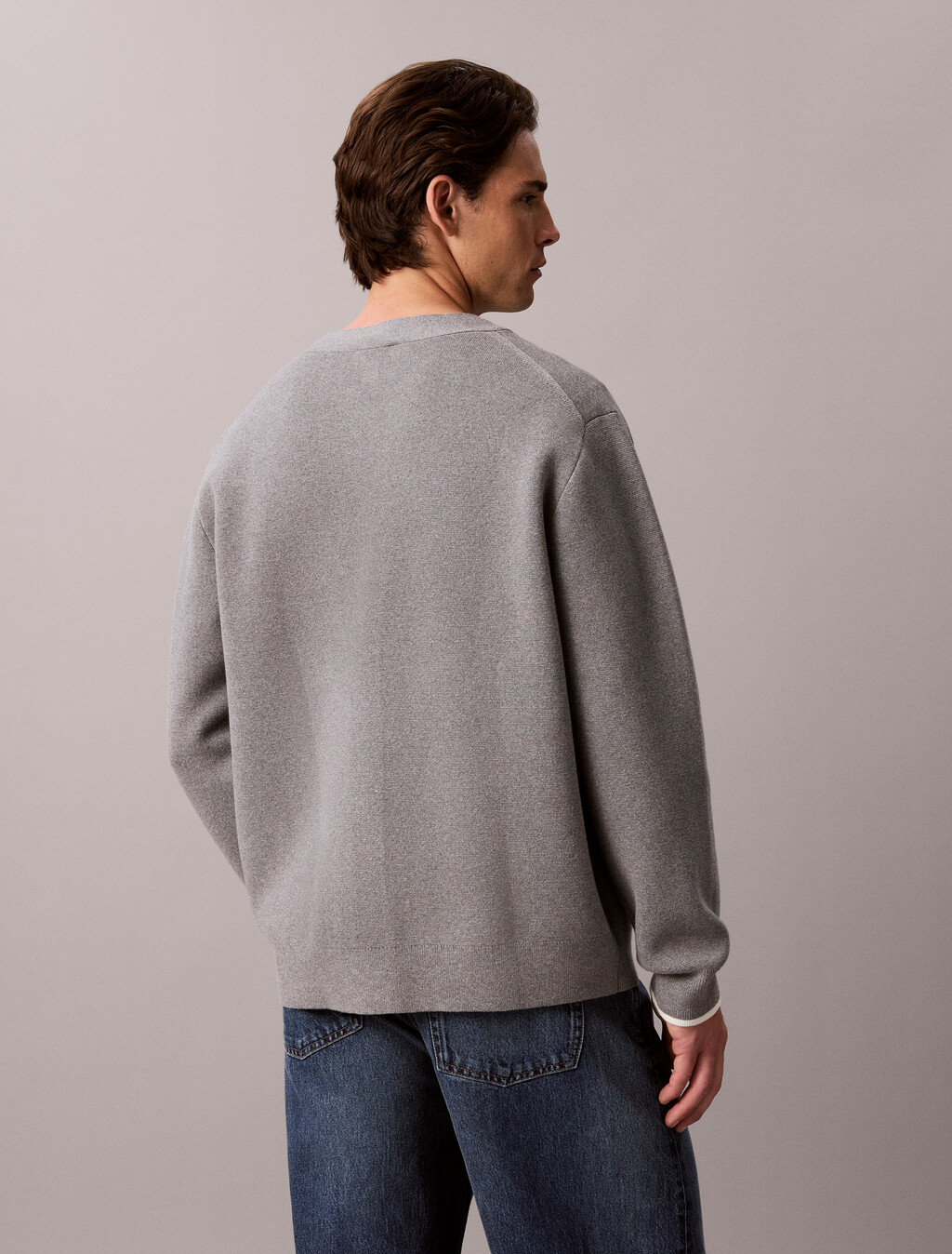 Buy 남성 이지 바시티 로고 가디건 in color MEDIUM GREY HEATHER