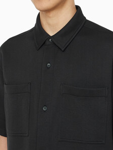 Buy 남성 릴렉스핏 텍스처 피케 반팔 오버 셔츠 in color BLACK