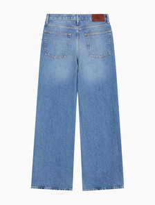 Buy 여성 로우라이즈 배기 미드 블루 데님 in color mid blue