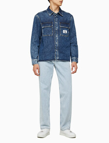 Buy 남성 릴렉스핏 유틸리티 데님 셔츠 in color MID BLUE BACK EMBRO