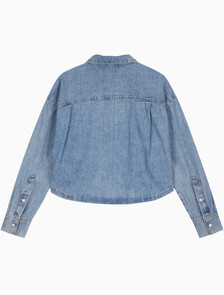 Buy 여성 스테이트먼트 크롭 데님 셔츠 in color SAGE STONE
