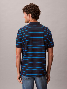 Buy 스트라이프 피크 모노그램 폴로 티 in color DARK SAPPHIRE