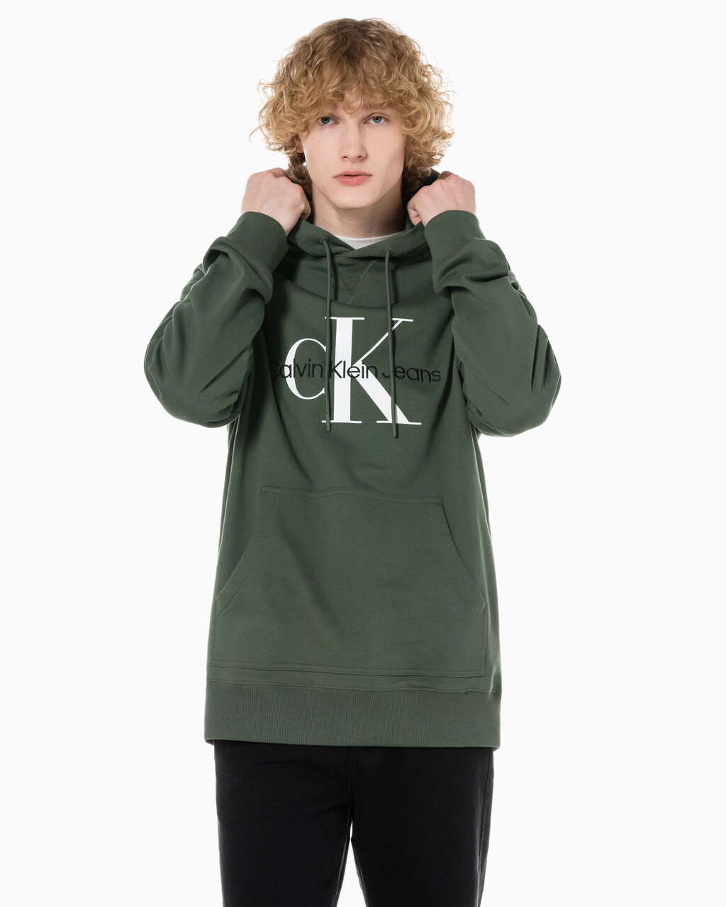 Buy 남성 롱슬리브 릴렉스핏 모노그램로고 후디 in color KHAKI