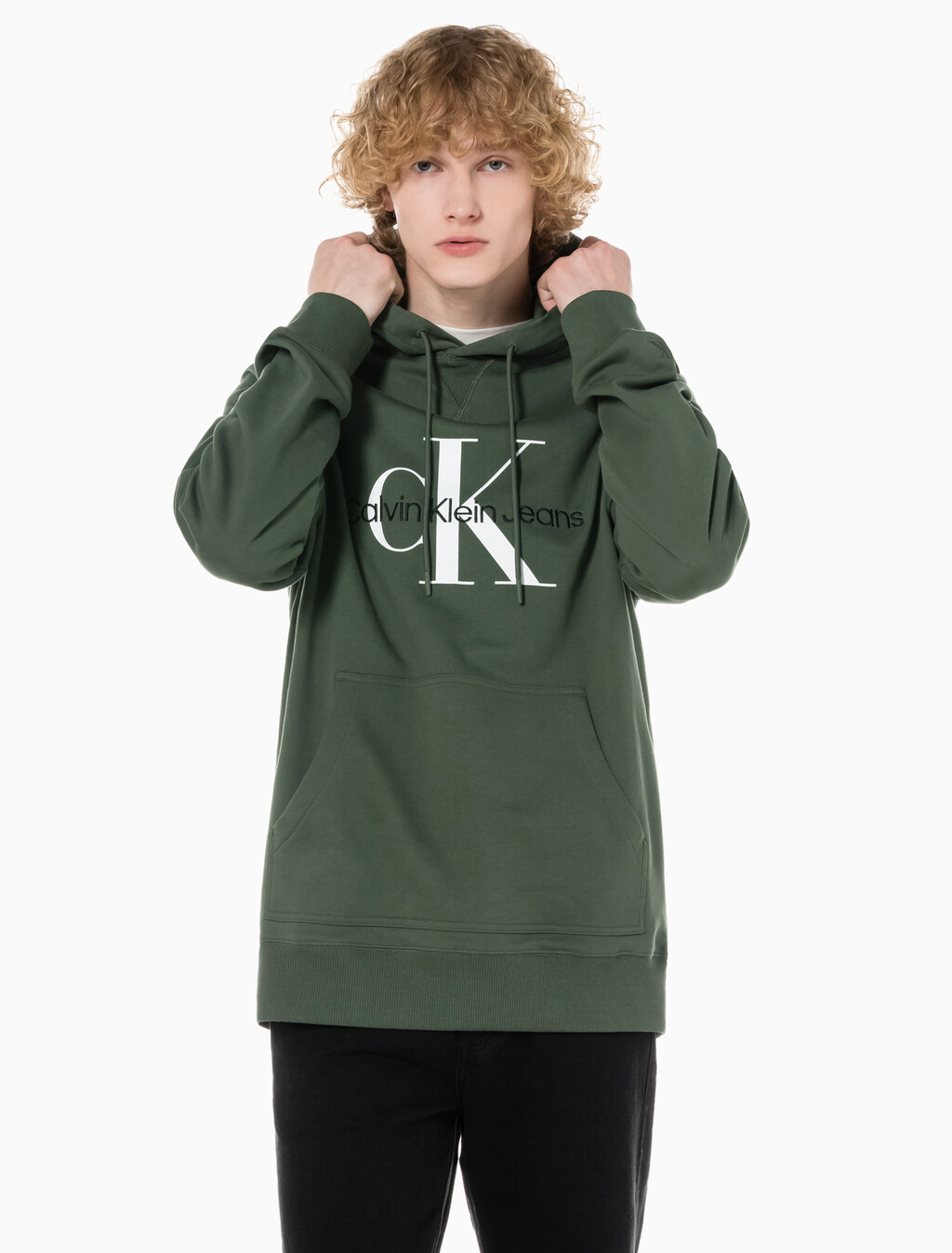 Buy 남성 롱슬리브 릴렉스핏 모노그램로고 후디 in color KHAKI