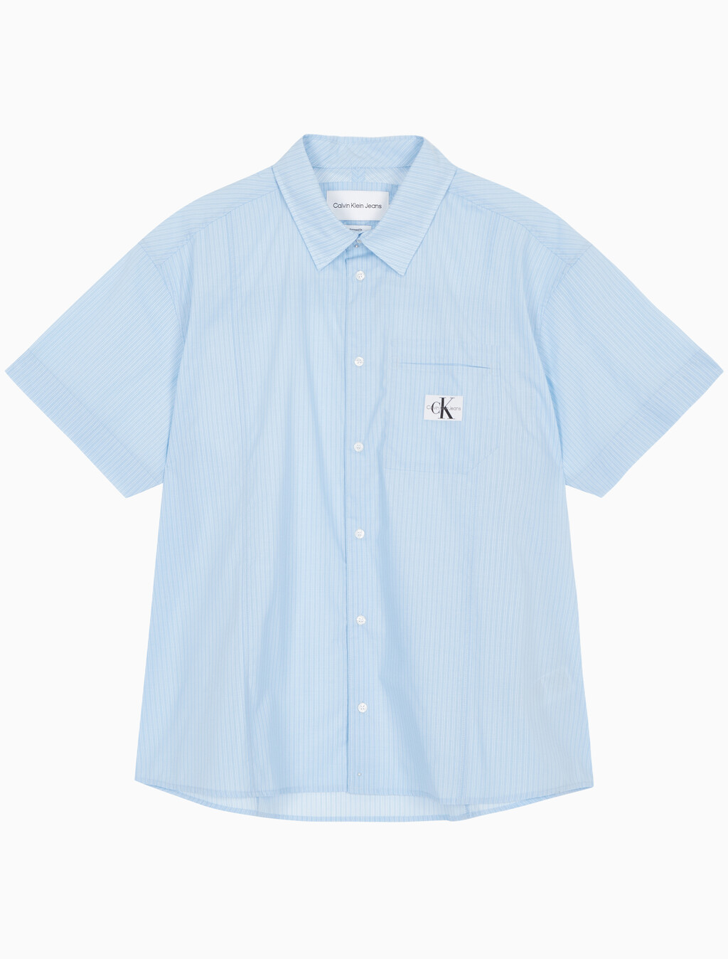 Buy 남성 릴렉스핏 패널 스트라이프 반팔 셔츠 in color SKY BLUE