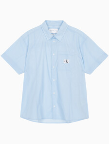Buy 남성 릴렉스핏 패널 스트라이프 반팔 셔츠 in color SKY BLUE