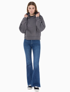 Buy 여성 플레어 핏 기모 다크블루 데님 in color BLUE BLACK HANGER LOOP