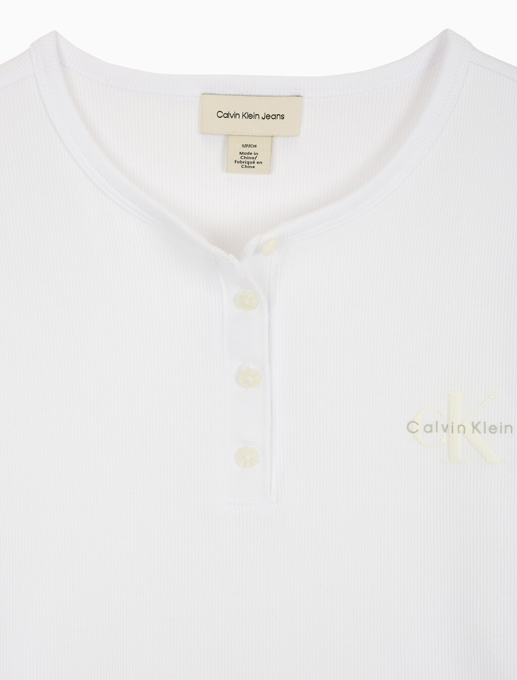 Buy 여성 모노그램 롱슬리브 헨리넥 티셔츠 in color BRILLIANT WHITE