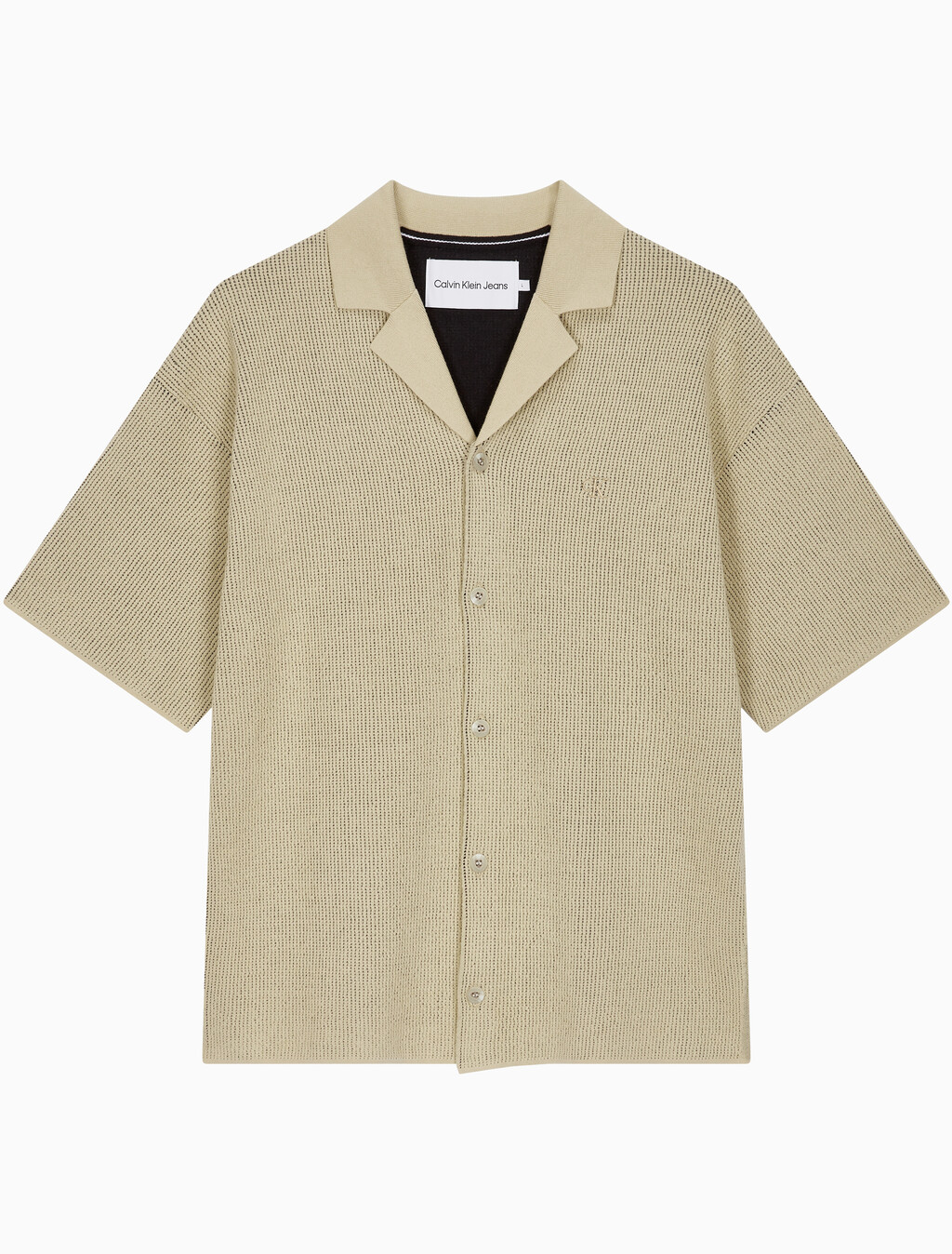 Buy 남성 캠프 카라 텍스처 반팔 스웨터 in color PALE KHAKI