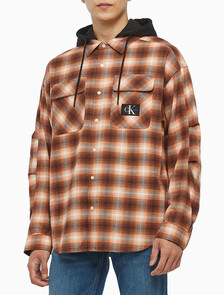 Buy 남성 롱슬리브 후디 플래드 오버셔츠 in color DARK BROWN