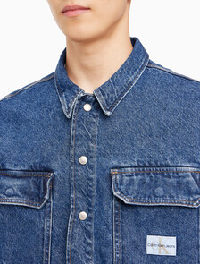 Buy 남성 루즈핏 박시 유틸리티 데님 셔츠 in color BLUE BLACK HANGER LOOP