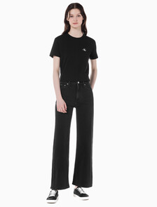 Buy 여성 하이라이즈 와이드핏 블랙 데님 in color WASHED BLACK LOGO LACE