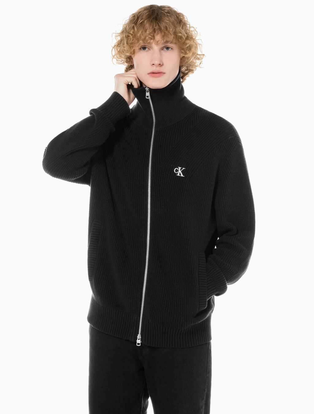 Buy 남성 립 집업 가디건 in color CK BLACK