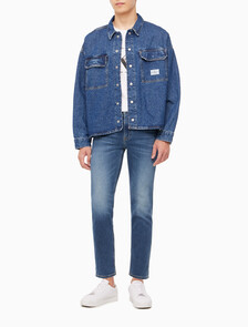 Buy 남성 루즈핏 박시 유틸리티 데님 셔츠 in color BLUE BLACK HANGER LOOP