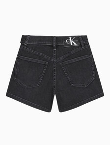 Buy 여성 하이라이즈 블랙 데님 쇼츠 in color WASHED BLACK LOGO LACE