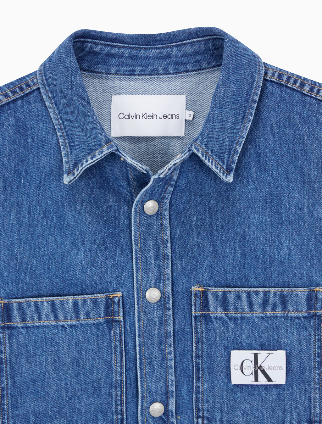 Buy 여성 슬리브리스 린 데님 셔츠 in color MID BLUE BACK EMBRO
