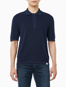 Buy 코튼 와플 폴로 칼라 스웨터 in color DARK SAPPHIRE