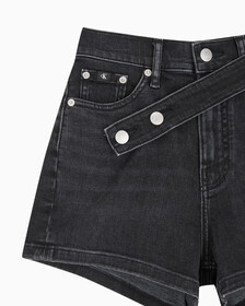 Buy 여성 하이라이즈 블랙 데님 쇼츠 in color WASHED BLACK LOGO LACE