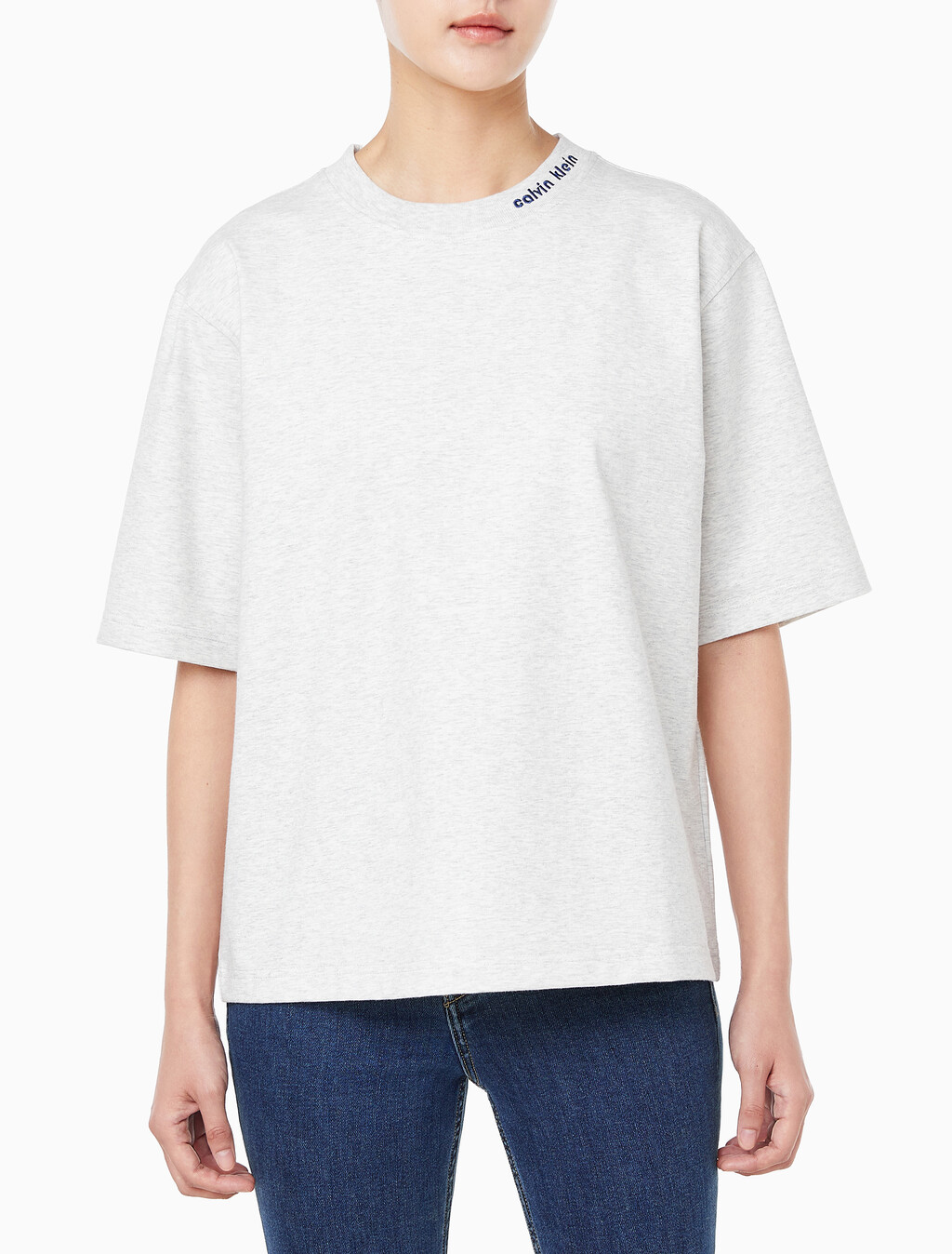 Buy 여성 쿨링 저지 릴렉스핏 반팔 티셔츠 in color LIGHT GREY HEATHER
